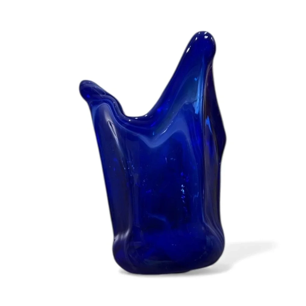 Vibrant Cobalt Blue Swirl Art Glass Vase Sculptural Modern Decor